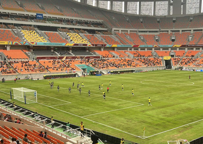A photo taken during Brazil's 9-0 win over New Caledonia at the U17 World Cup in November 2023